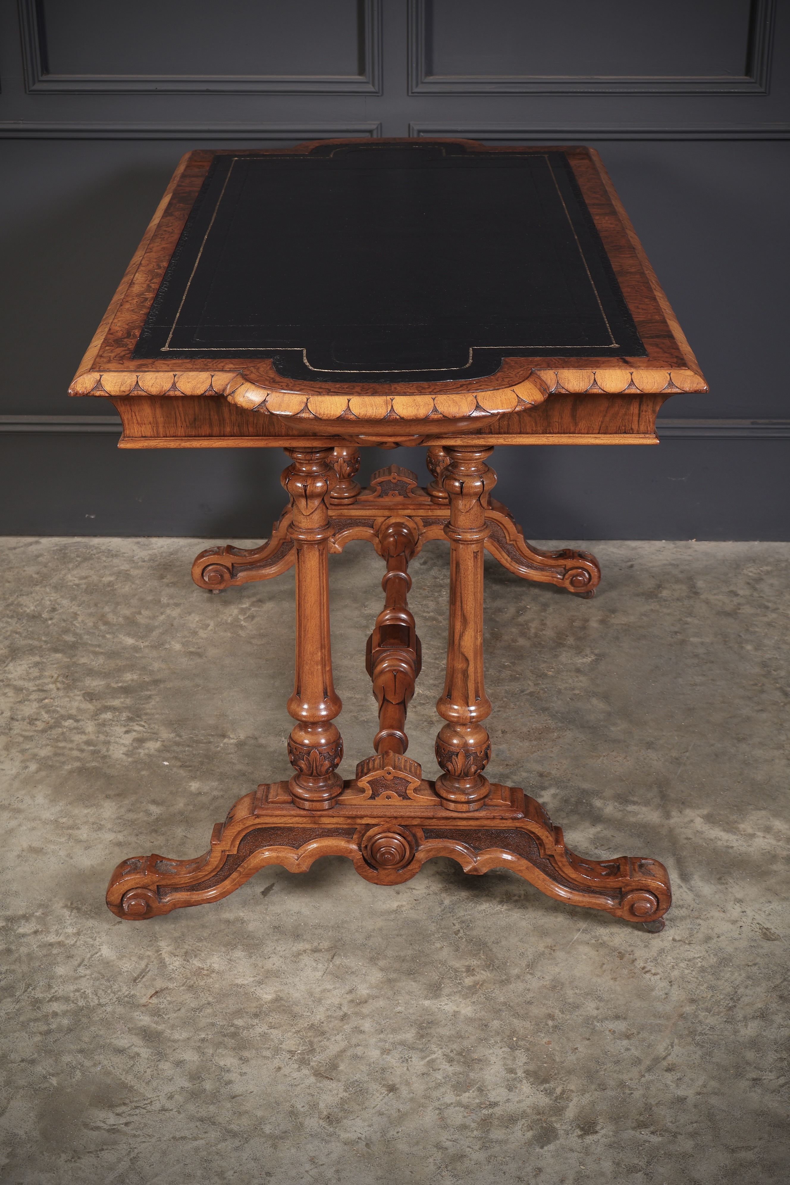 Shaped Carved Walnut Library Table Antique library tables Antique Furniture 18